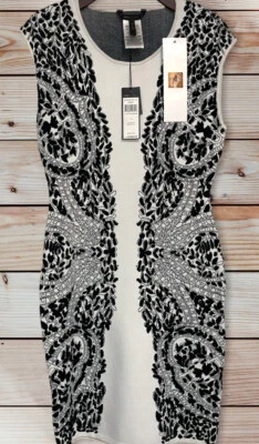 NEW Bcbg Maxazria Konnie Embroidered-Filigree Diamond Jacquard Dress Size Large - Imagem 1 de 4