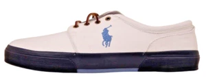 POLO RALPH LAUREN MENS SIZES 15 16 WHITE BLUE CANVAS FASHION SNEAKER FAXON LOW - Picture 1 of 10