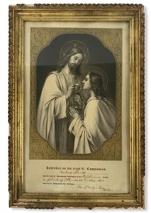 1910 First Communion Certificate in Original Frame JOHNSBURG ILLINOIS GERMAN - Picture 1 of 11