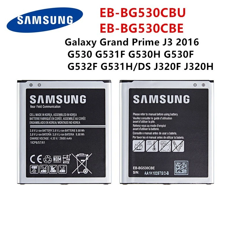 Samsung Galaxy J3 J5 ON5 Grand Prime OEM Replacement Battery 2600mAh EB-BG530CBE