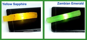 120 Ct Natural Yellow Sapphire & Zambian Emerald Gems Slice Rough Pair AD251 - Picture 1 of 5