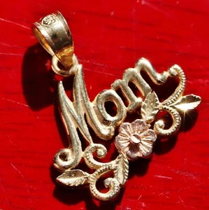 14k gold multi tone pendant diamond cut mom rose charm 1.0gr Fortunoff N2817 - Picture 1 of 12