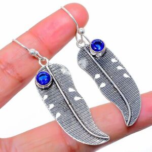 Madagascar Blue Sapphire 925 Sterling Silver Earring Jewelry 2.4" F2557