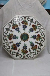 Mesa de centro de mármol blanco de 24" semipreciosa marquetería artes decoración de entrada - Imagen 1 de 8