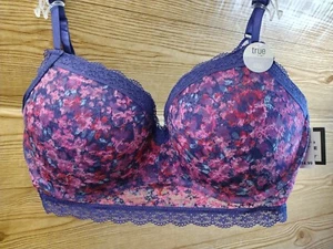 True by Rue 21 Push-Up Brallette Plunge Underwire Bra 40DD Purple Floral NEW - Picture 1 of 13