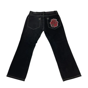 Y2k Hip Hop Black Denim Jeans Embroidered Patch Baggy Miskeen Orginals Men’s 40 - Picture 1 of 14