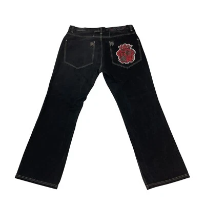 Y2k Hip Hop Black Denim Jeans Embroidered Patch Baggy Miskeen Orginals Men’s 40 - Image 1 of 4