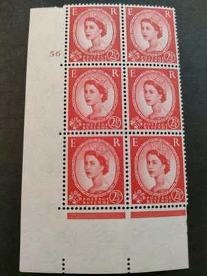 GB QEII 1958-65 2.5d Carmine. SG574. Cylinder number 56 no dot. MNH block of 6. - Image 1 of 2
