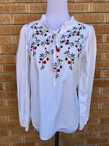 Vintage weiß bestickt Blumen Langarm Bluse Pullover Top Größe Small - Bild 1 von 4
