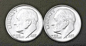 1957 P&D 10c SILVER ROOSEVELT DIME 2-MINT-YEAR SET. GEM BU FREE Ship (R043) - Picture 1 of 2