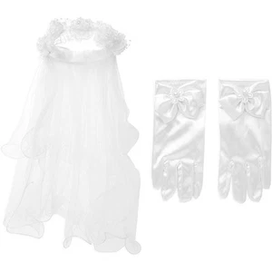 Girl's Flower Veil and Gloves for First Communion (White, 2 Pieces) - Picture 1 of 8