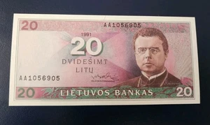 LITHUANIA 20 LITU 1991 BANKNOTE UNCIRCULATED PERFECT CONDITION!!! - Picture 1 of 2