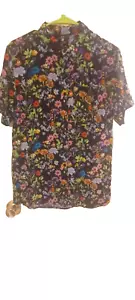 Empyre Camp Hemd Schwarz Herren Medium AOP Kurzarm Knopf Blumen Viskose Stretch - Bild 1 von 6