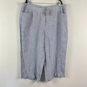 J. Jill Love Linen Crop Wide Leg Pants Size 3X Blue White Stripe - Picture 1 of 12