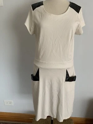 Vestido NEIMAN MARCUS Blanco Negro Imitación Cuero Detalle Manga Corta Talla Grande Foto 1 de 4