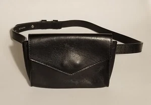 J Jill Women's Black Genuine Leather Belt Fannypack Size S/M Made In Italy - Picture 1 of 6