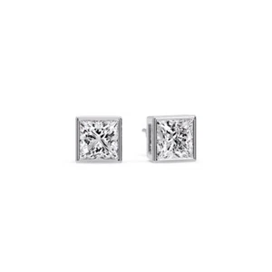 Lab Created Princess Diamond Studs 1-5 Ct Bezel 14K Gold Earrings - Picture 1 of 12
