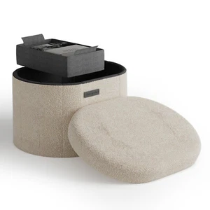 Oval Ottoman w/ Storage in 3 Sizes, Small Boucle Foot Rest, Seat for Livingroom - Picture 1 of 6