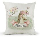 Personalised Girls Cushion,horse Pony Lover,birthday Girls Room Watercolour Pink