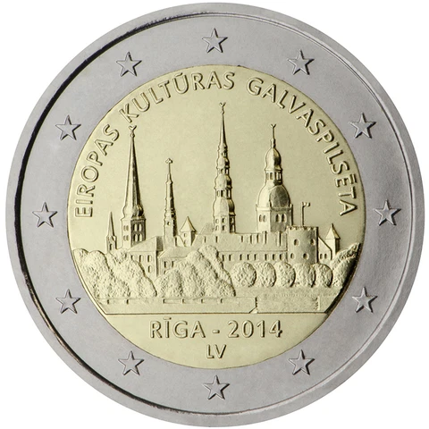 2014 Latvia € 2 Euro Uncirculated UNC Coin "Riga - European Culture Capital" Cover
