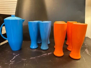 Vintage Blue and Orange Drinking Glasses and Pitcher - Picture 1 of 14