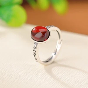 Anillo estrecho F02 ámbar rojo ámbar sangre zarcillos plata 925 ajustable - Imagen 1 de 6