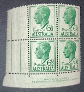 KGVI DEFINITIVES 1950-52 -6 1/2d GREEN IMPRINT BLOCK OF FOUR - MNH - Picture 1 of 2