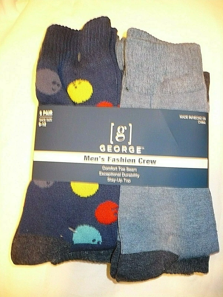 4 Sets George Men's Fashion Novelty Crew Socks 6 Pair Shoe Size 6-12