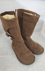 Ugg Youth Cargo Boots Size 4 Brown Suede Sheepskin Lined Mid Calf Zip Up