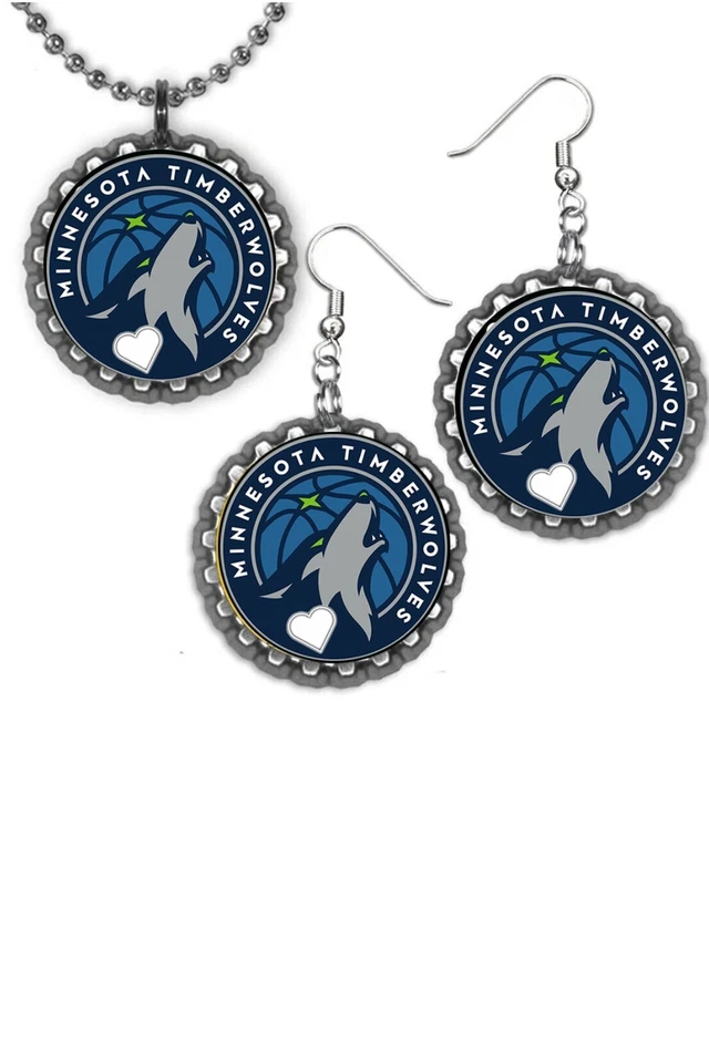 Minnesota Timberwolves Conjunto de Pendientes y Collar Gran Regalo Color Plata Set Foto 1 de 1