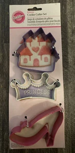 Wilton Cookie Cutter Cutters Metal Set Lot of 3 Princess Castle Crown Shoe  - Picture 1 of 4