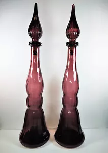 Paar Vintage Rossini Empoli Amethyst Tafelglas Genie Flaschen EUC - Bild 1 von 24