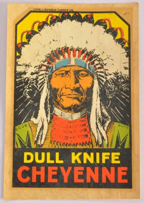 Cuchillo aburrido Cheyenne pegatina de Lindgren-Turner Co, EE. UU. 1950, Jefe de Cheyenne Foto 1 de 3