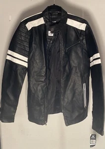 NWT Xray Jeans Faux Leather Jacket Mens Small Motorcycle Full Zip Black White - Picture 1 of 6