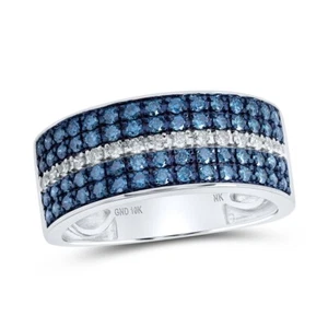 1.09 Cttw Blue Round Diamond Mens Band 10k White Gold - Picture 1 of 2