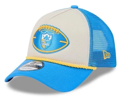 Los Angeles Chargers New Era 9FORTY A Frame Sideline Trucker Hat 2024 Stone Blue - Image 1 of 4