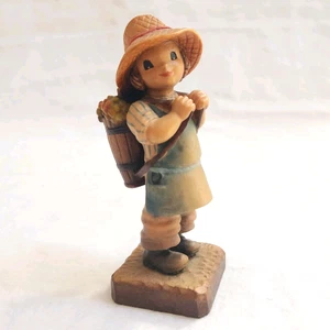ANRI HARVEST TIME Boy Figurine Grape Basket Blue Apron Farmer 4.25" Club #4 - Picture 1 of 8