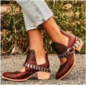 Freebird BLADE Cutout Ankle Boots Booties Brown Leather Distressed Sz 8 - Picture 1 of 15