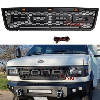 Parrilla de parachoques delantera negra para Ford E150 E250 E350 2003-2007 parrilla con luces LED Foto 1 de 4