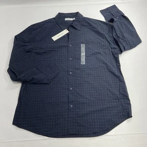 Mens Large CALVIN KLEIN Blue Long Sleeve Plaid Casual Dress Shirt New - Picture 1 of 7