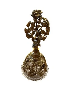 Vintage Matson Ormolu Perfume Bottle 1950s Brass Rose Crystal With Dauber 6 1/2” - Picture 1 of 13
