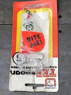 Luhr Jensen Tee Spoon Fishing Lure. “BITE ME!” Casting Trolling Spinner Size 5 - Image 1 of 4