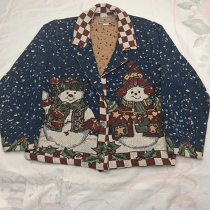 Scene Weaver Weihnachten Schneemänner gewebte Gobelin Jacke Damen SM - Bild 1 von 14