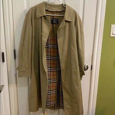 Men's Burberrys Vintage Beige Trench Coat Nova Check Wool Lining Size 38 Short - Изображение 1 из 4