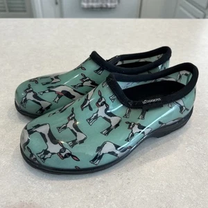 Sloggers Womens Size 6 Waterproof Rain & Garden Shoe Clog Mint Green Cow Print - Picture 1 of 7