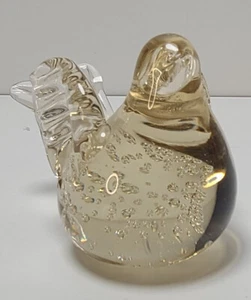Hand Blown Glass Controlled Bubbles Bird Paperweight Pale Amber-Golden Hue - Picture 1 of 10