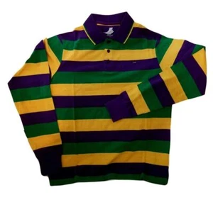 Erwachsene XSmall Karneval Rugby gestreift lila grün gelb XS lang SLV Shirt - Bild 1 von 1