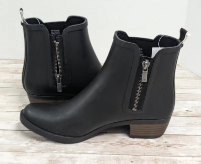 Botas de lluvia Lucky Brand Bunita para mujer talla 7M negras con cremallera lateral punta redonda tacón bloque Foto 1 de 4