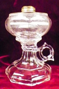 Kerosene Lamp Sharon Panel Clear Glass Finger Loop EAPG Antique - Picture 1 of 8
