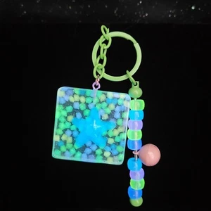 Handmade Epoxy Resin Keychain Glow-In-The-Dark With Starfish - Picture 1 of 5